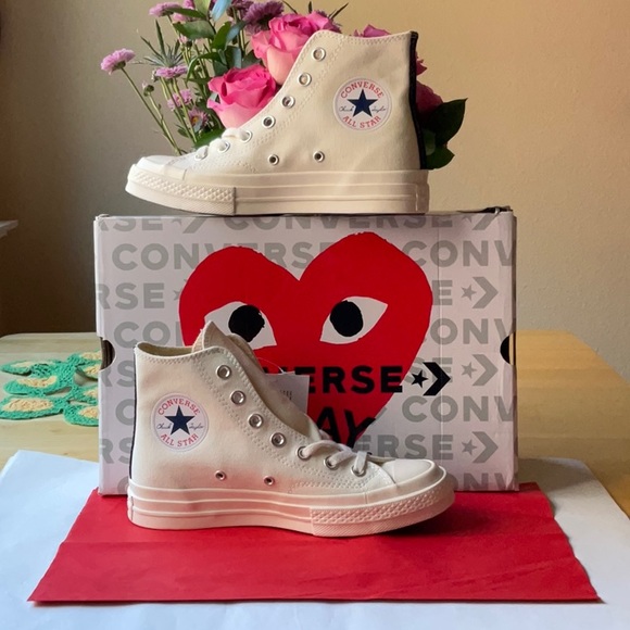 ❤️  DES GARÇONS PLAY X CONVERSE CHUCK TAYLOR HIDDEN HEART HIGH TOP SNEAKERS NWT - Picture 6 of 16